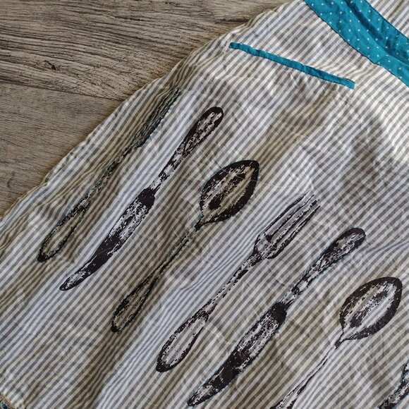 Sur La Table Kitchen Apron Novelty Striped Polka Dots Gray Blue - Picture 3 of 7